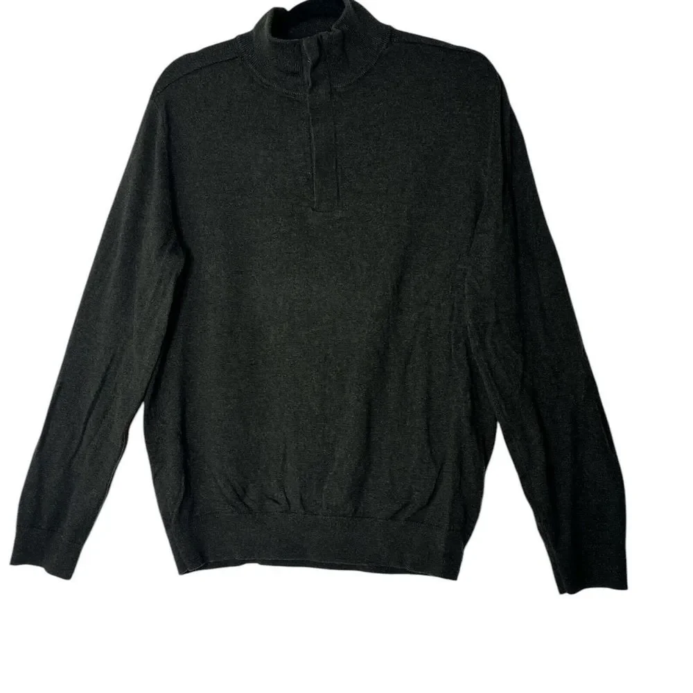 Banana Republic Sweater Shirt Mens Large Green Silk Cashmere Blend Zip Cozy‎